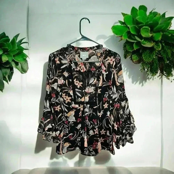 MAEVE Anthropologie Womens Odette Bell Sleeve Floral Boho Top SIZE M - Picture 1 of 8